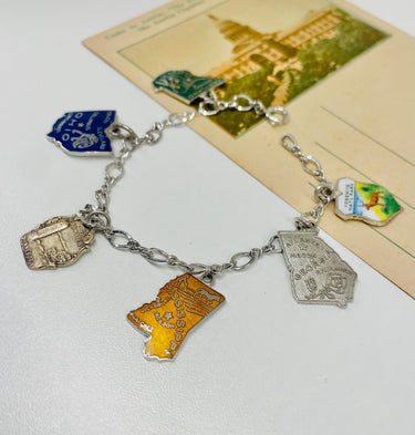 1970s Sterling Silver State Enamel Charm Bracelet Jewelry Bloomers and Frocks
